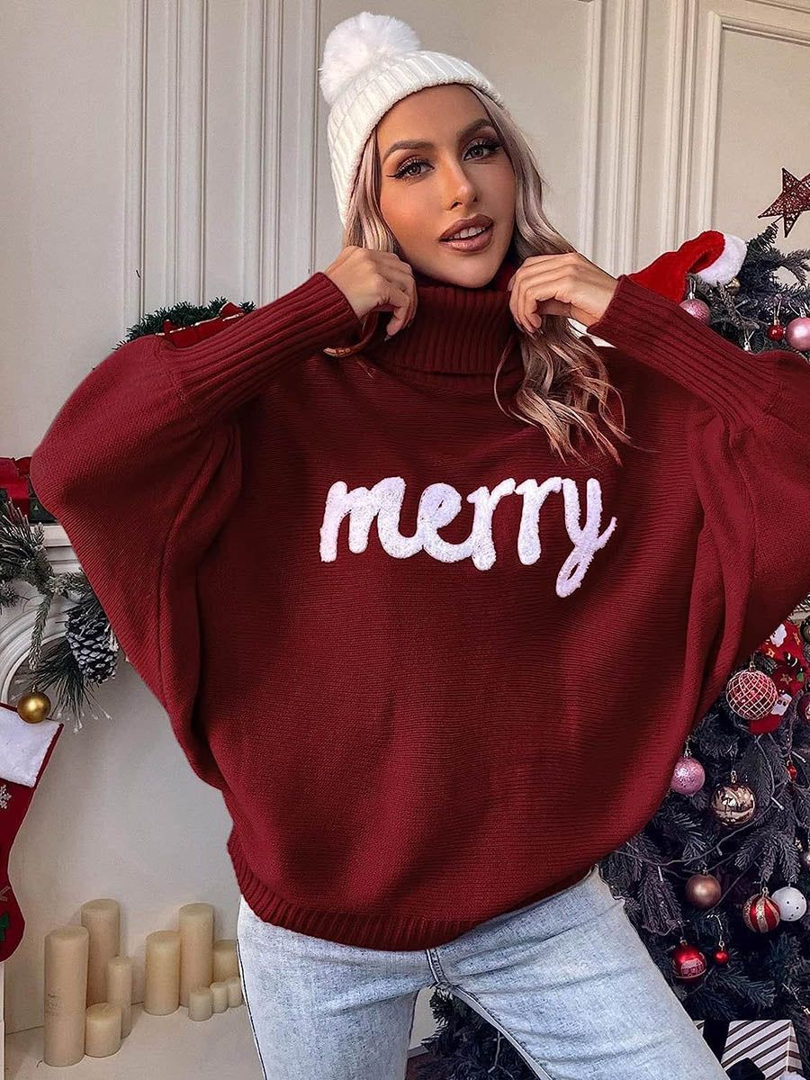 Contrast Color Printed Split-Joint Long Sleeves Loose High Neck Sweater Tops