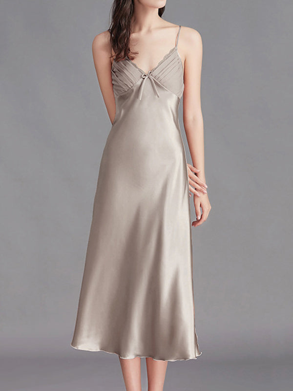 Solid Color Loose Sleeveless Spaghetti-Neck Babydolls Nightdress