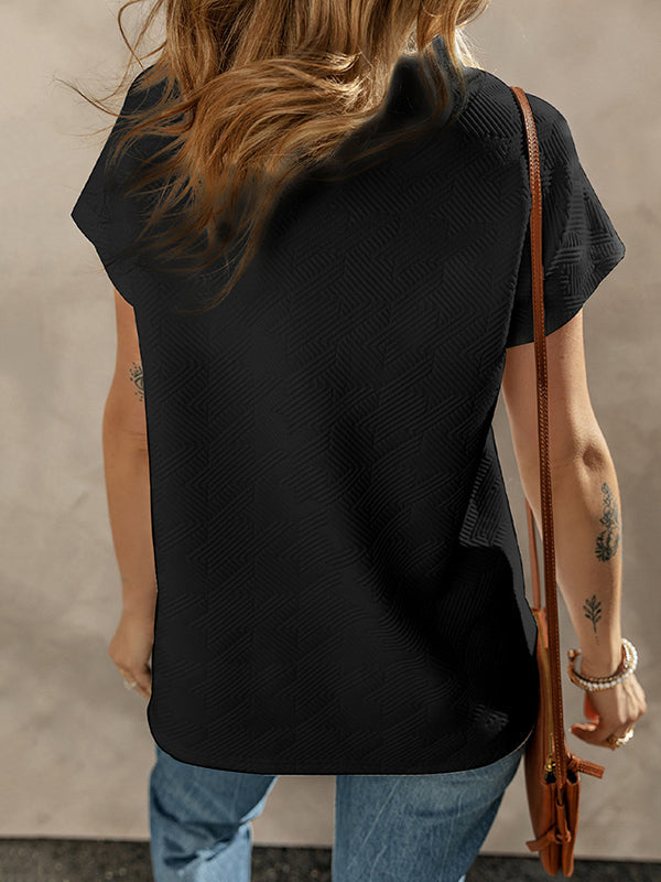 Solid Color Loose Short Sleeves V-Neck T-Shirts Tops