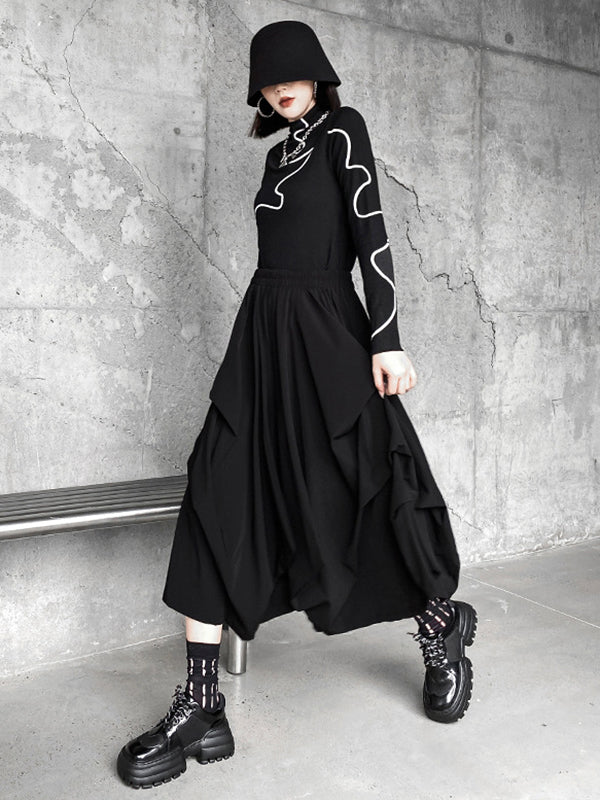 Irregularity Wide Leg Solid Color Elastic Waist Cropped Pants