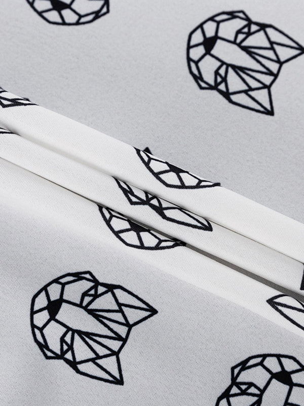 Loose  Printed  Long Sleeves Tied Waist Robes + High-Waisted Short Bottom Robes Pajama Sets