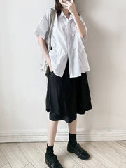 Solid Color Split-Joint High Waisted Loose Shorts Half Pants
