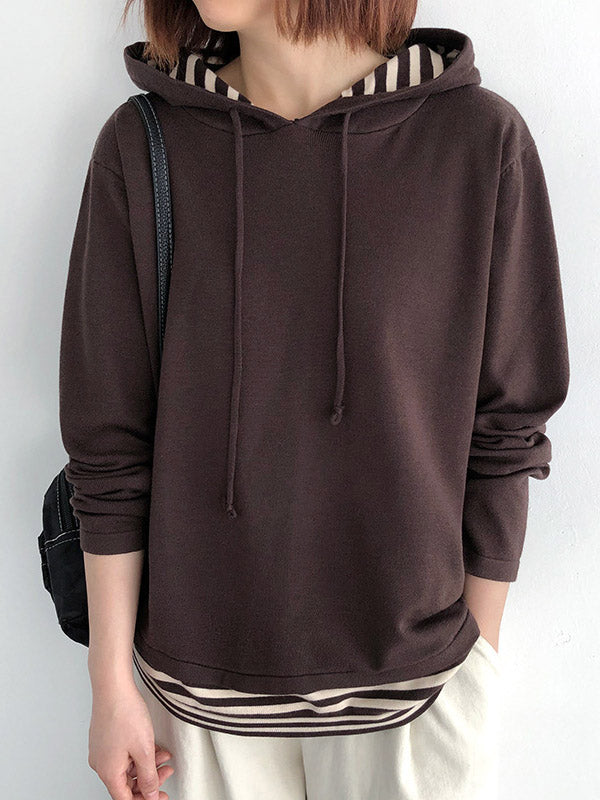 Casual 5 Colors Striped Hooded Long Sleeves Sweater Top