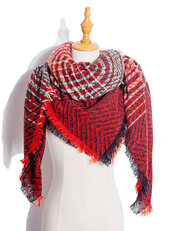 Fringed Keep Warm Plaid Triangle Shawl&Scarf