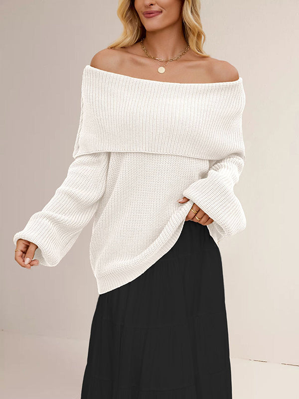Solid Color Split-Joint Long Sleeves Loose Round-Neck Sweater Tops