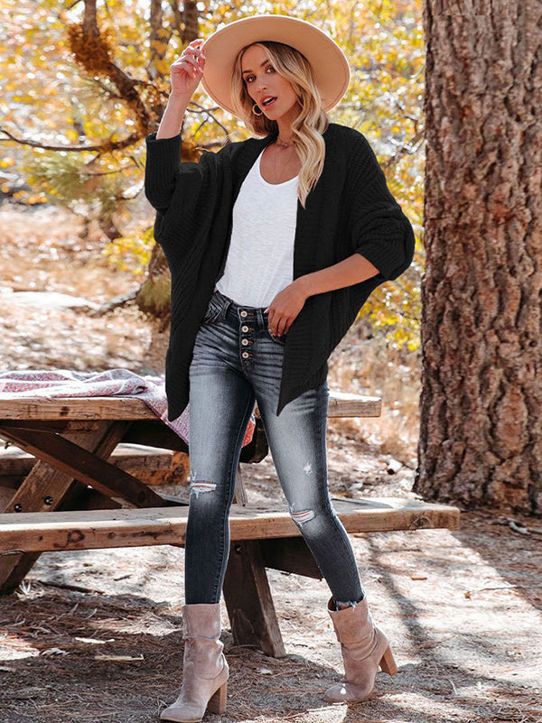 Casual Batwing Sleeves Loose Solid Color Cardigan Tops