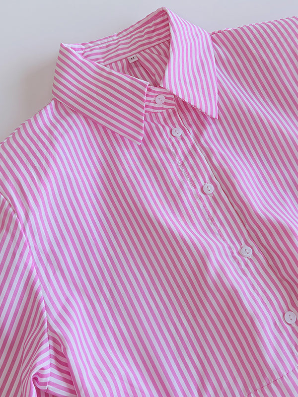 Asymmetric Split-Joint Striped Long Sleeves Loose Lapel Blouses