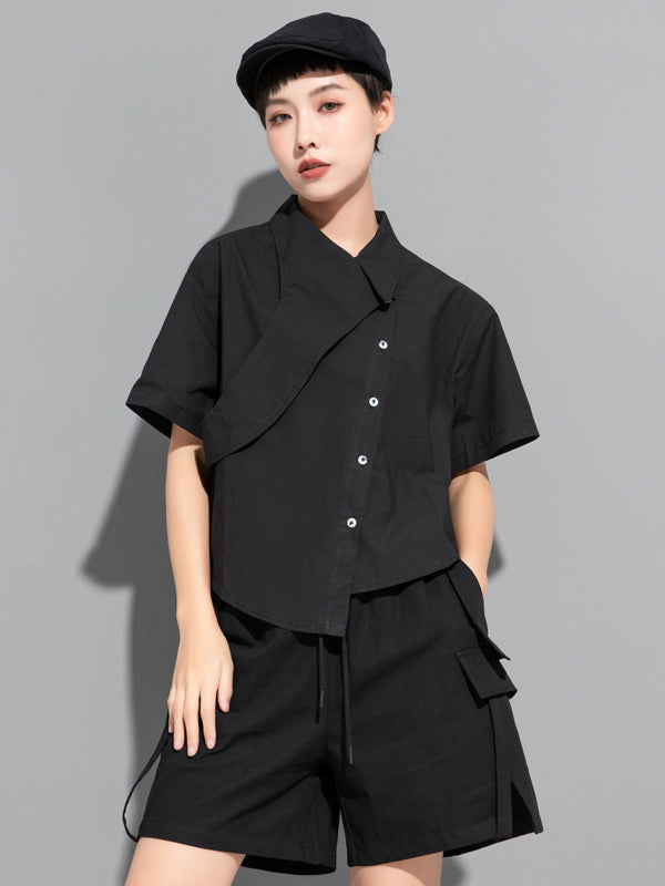 Stylish BF Asymmetric Lapel Blouse