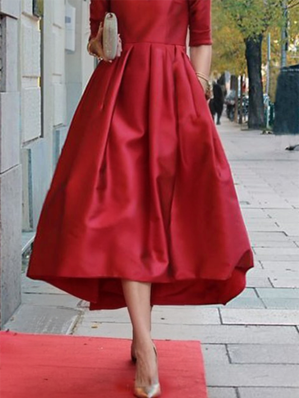 Solid Color Half Sleeves V-Neck Midi Dresses