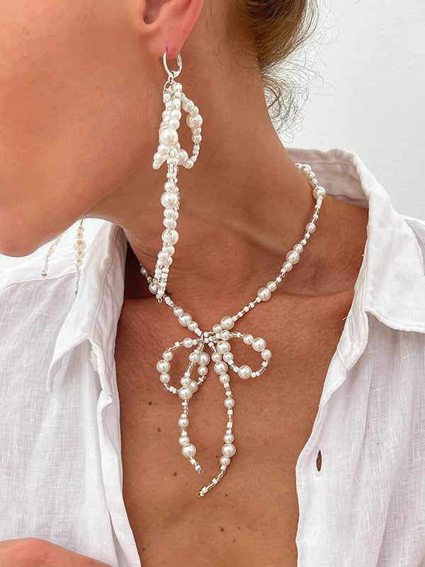 Bowknot Necklaces Accessories + Drop Earrings