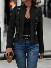 Buttoned Split-Joint Long Sleeves Loose Stand Collar Outerwear