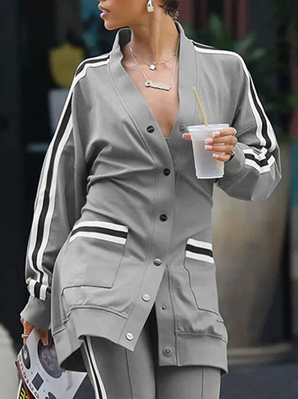 Long Sleeves Split-Joint V-Neck Outerwear