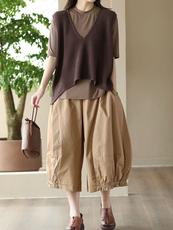 Pleated Cropped Loose Casual Pants Bottoms