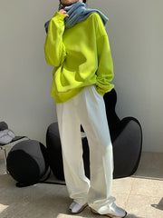 Stylish Fluorescent Green&Black Loose Casual Round-Neck Sweatshirt
