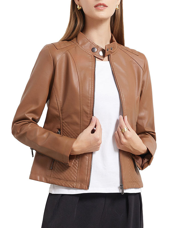 Buttoned Pockets Split-Joint Zipper Long Sleeves Plus Size Stand Collar Outerwear Jackets