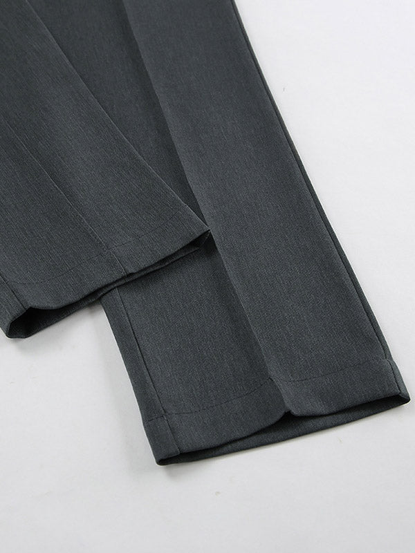 Pleated Solid Color Split-Joint High Waisted Trousers Suit Pants