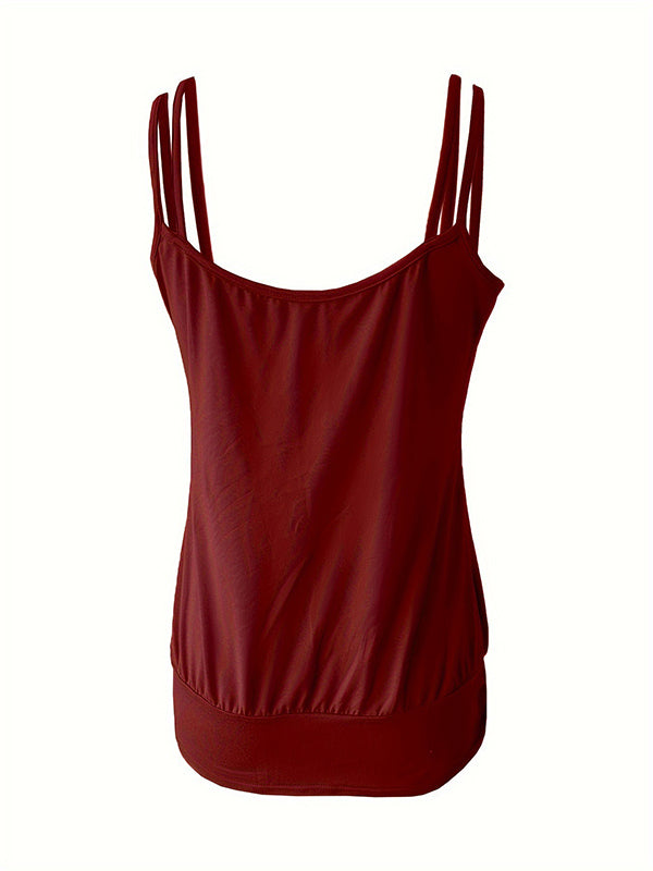 Pleated Solid Color Loose Sleeveless Spaghetti-Neck Vest Top