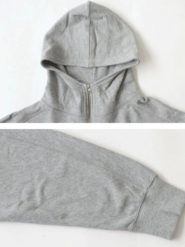 Solid Color Zipper Hooded Long Sleeves High-neck Outerwear Jackets