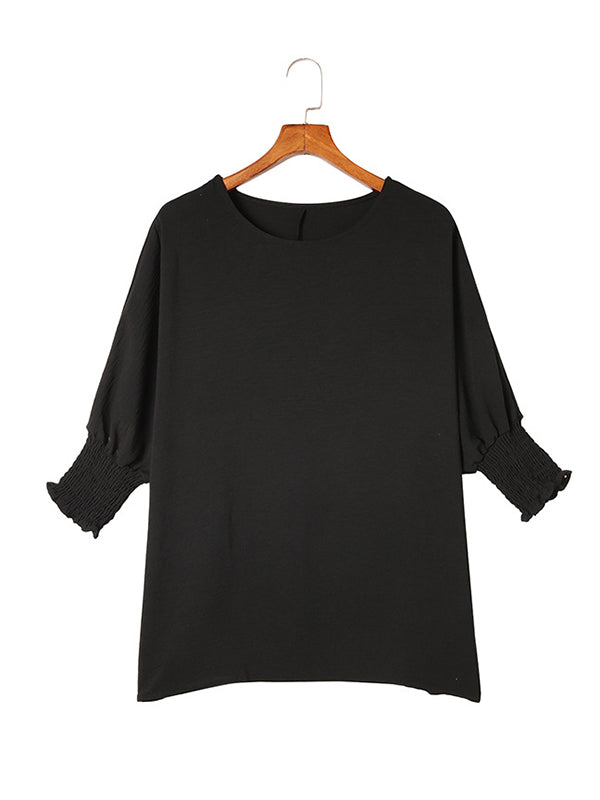 Elasticity Solid Color Split-Joint Half Sleeves Loose Round-Neck T-Shirts Tops