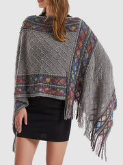Asymmetric Tasseled Loose V-Neck Shawl&Cloak Cape