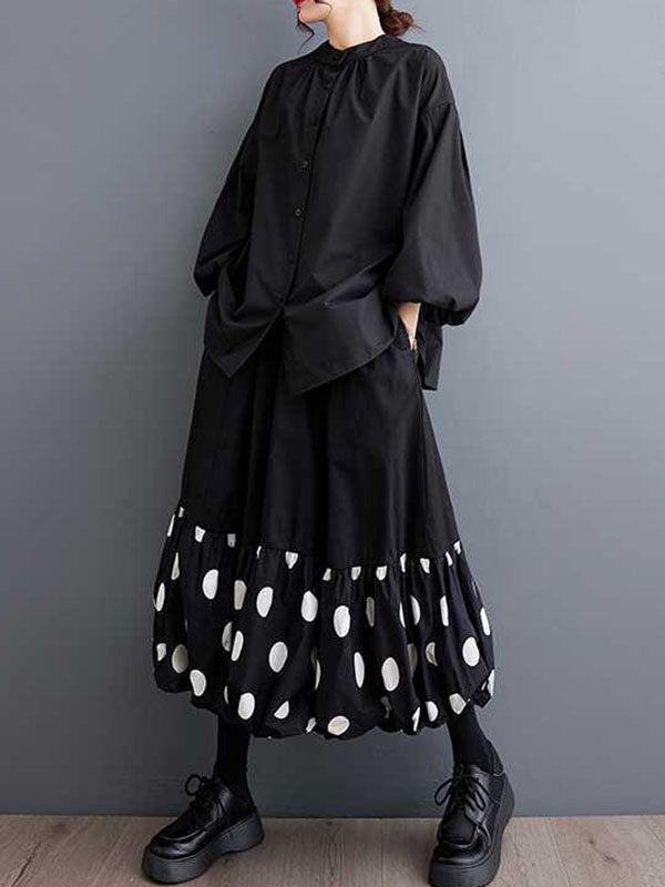 Buttoned Hollow Pleated Solid Color Loose Nine-Minute Sleeve Round-Neck Blouses&Shirts Tops