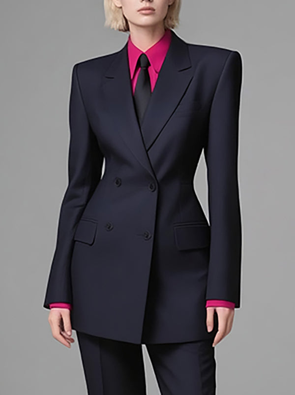 Buttoned Pockets Solid Color Long Sleeves Loose Notched Collar Outerwear Blazer