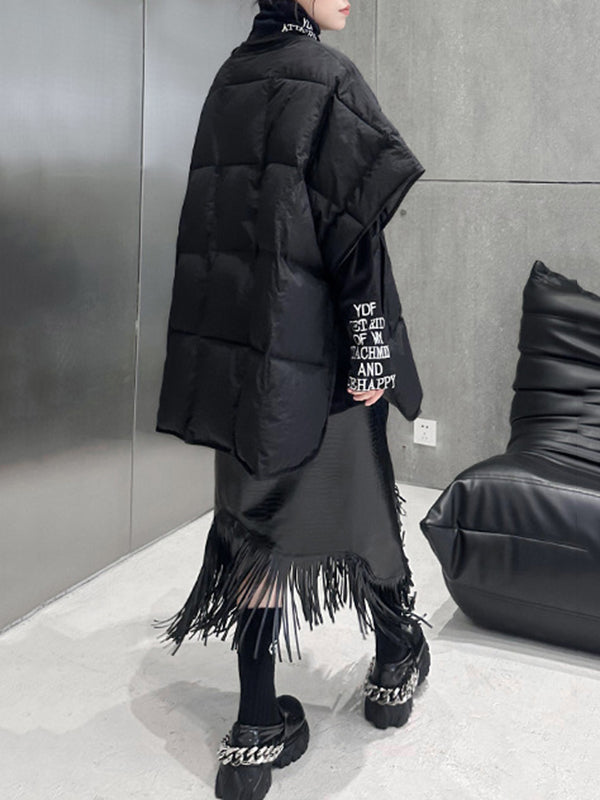 Solid Color Split-Joint Batwing Sleeves Loose Round-Neck Padded Coat
