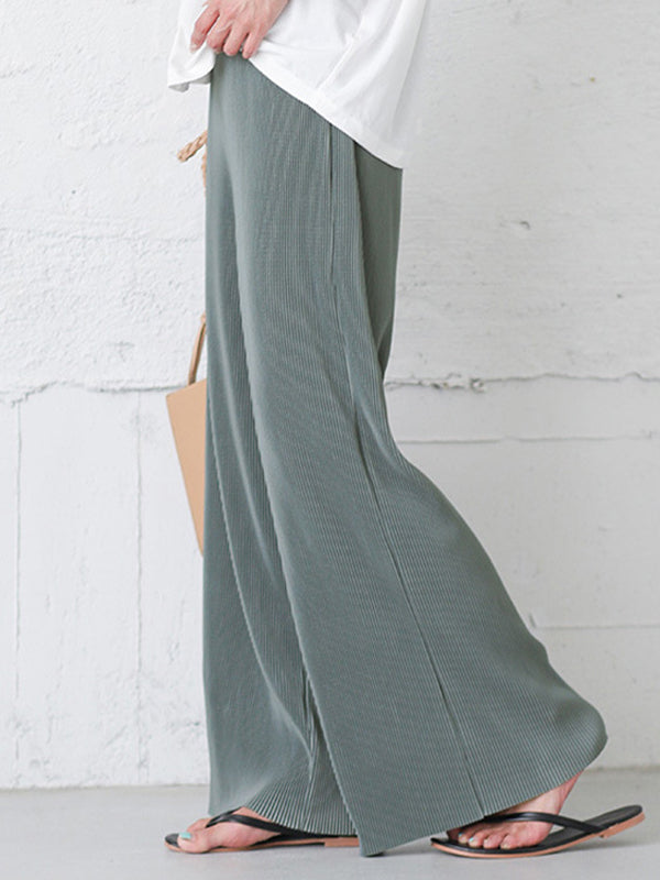 Simple Loose Wide Leg Elasticity Solid Color Casual Pants Bottoms