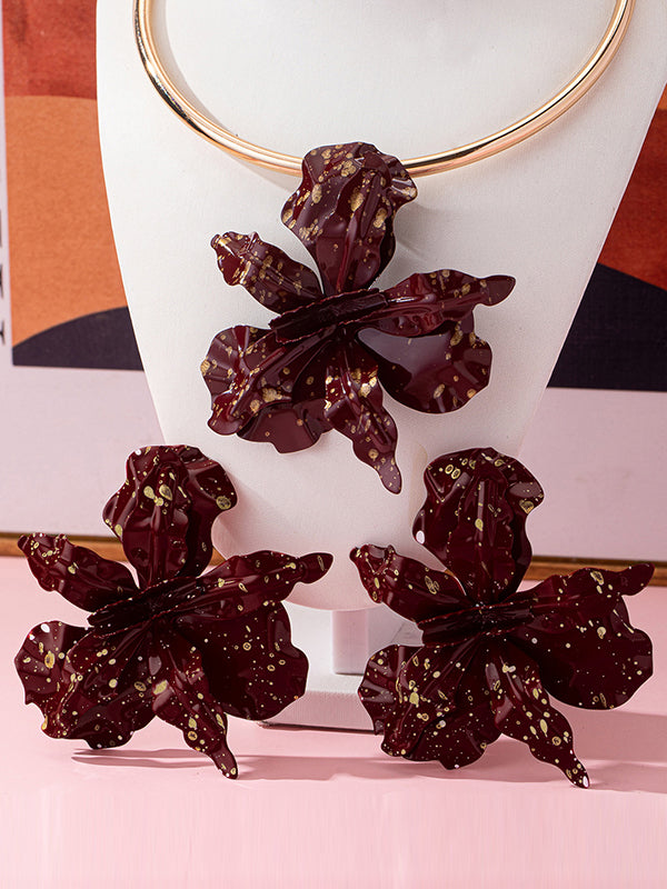 Flower Shape Necklaces Accessories + Drop Earrings