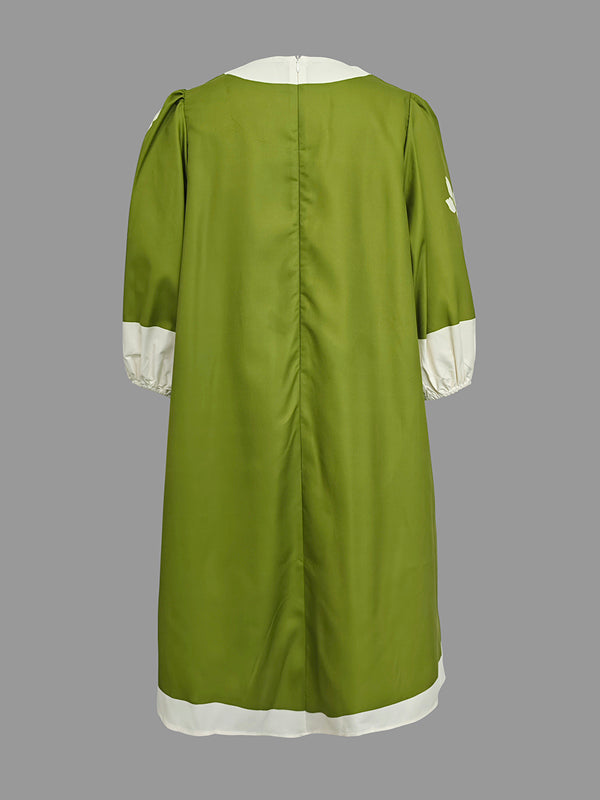 Flower Print Pleated A-Line Loose Round-Neck Mini Dresses