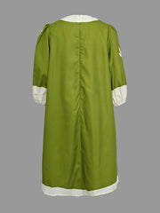 Flower Print Pleated A-Line Loose Round-Neck Mini Dresses