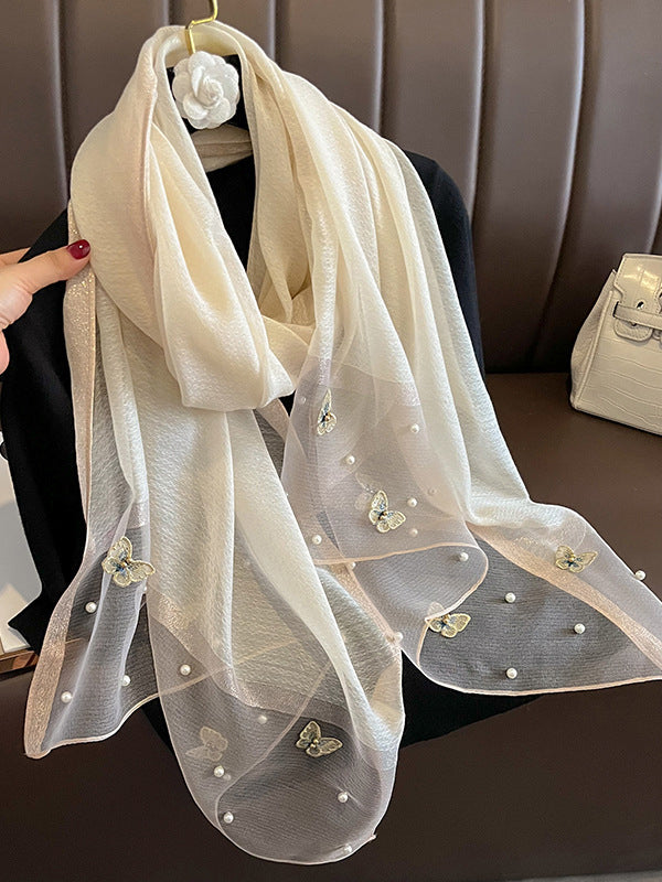 Applique Butterfly Shape Beaded Keep Warm Scarf