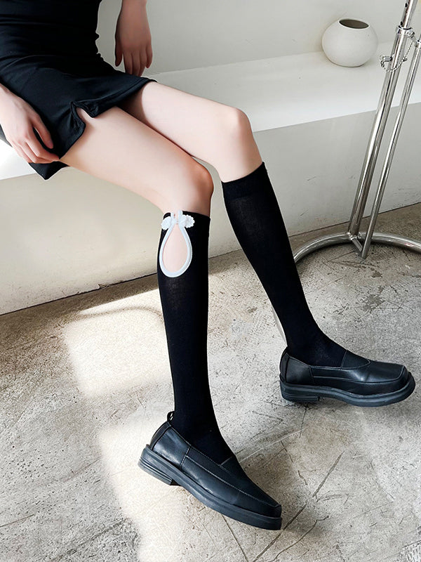 Casual Hollow Solid Color Disc Buckle Socks Accessories