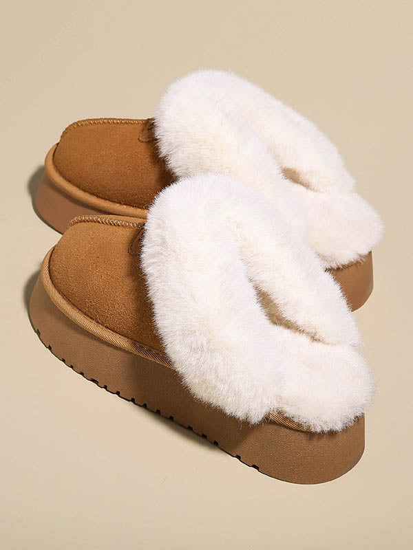 Round-Toe Split-Joint Velvet Slippers Platform Shoes