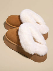 Round-Toe Split-Joint Velvet Slippers Platform Shoes