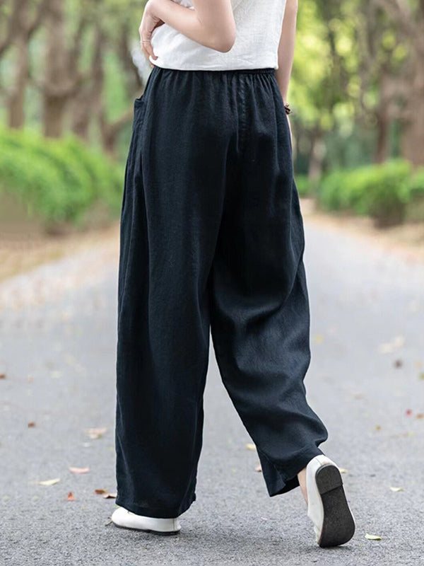 Elasticity Solid Color Loose Wide Leg Trousers Casual Pants Bottoms