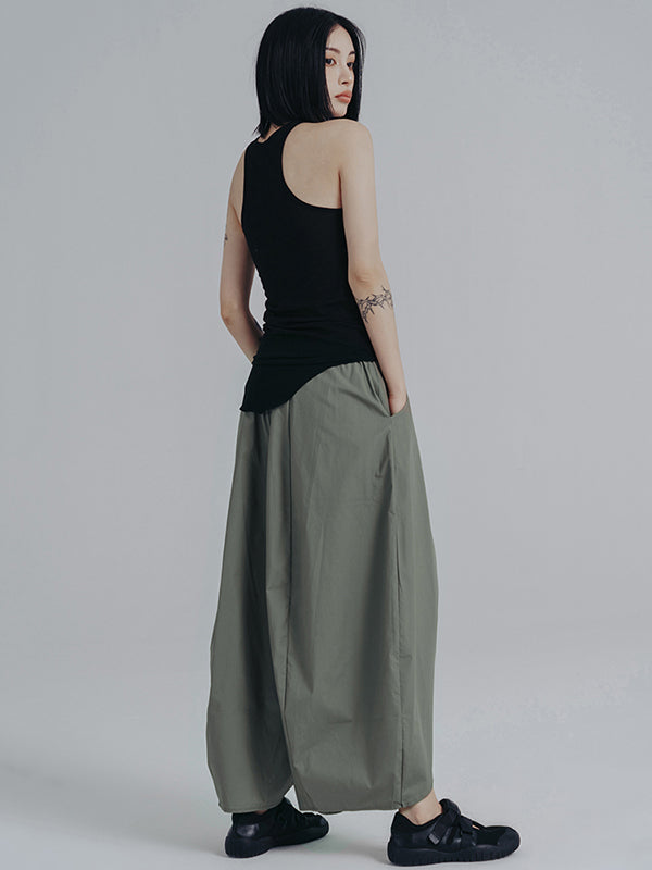 Simple Loose Elasticity Waist Wide Leg Solid Color Pants