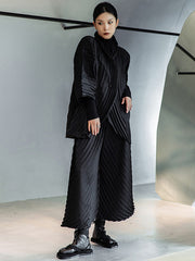 Urban Solid Color Pleated Outerwear&Pants Two Pieces Set