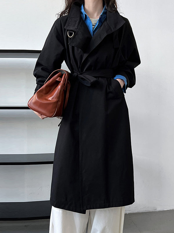 Asymmetric Buckle Solid Color Long Sleeves Loose Stand Collar Trench Coats