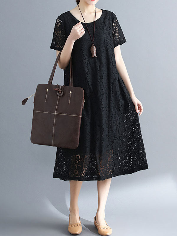 Embroidered Hollow Solid Dress