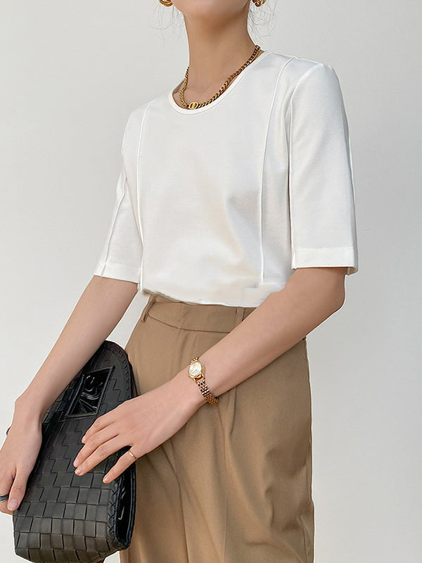 Solid Color Split-Joint Half Sleeves Round-neck T-Shirts Tops
