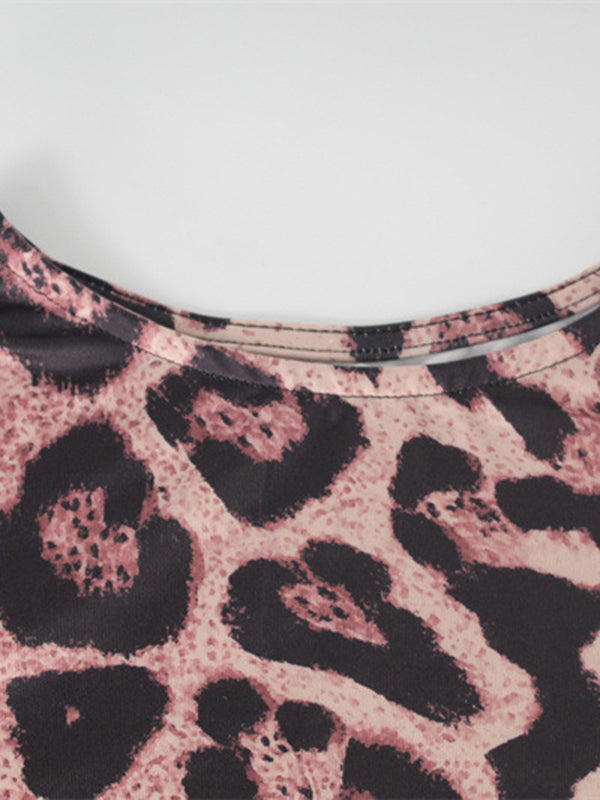 Leopard Printed Bodycon Long Sleeves Round-Neck Maxi Dresses