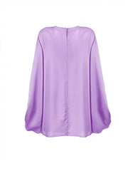 Pleated Solid Color Batwing Sleeves Long Sleeves Round-neck Mini Dresses