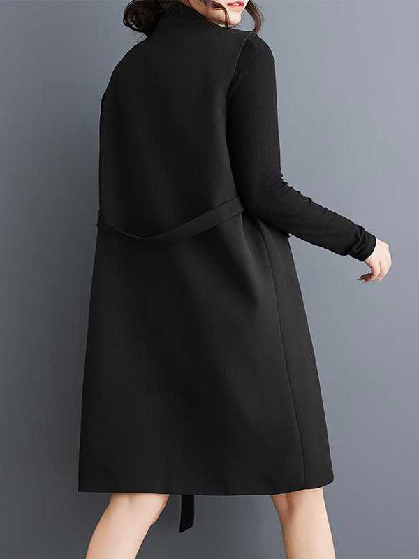 Asymmetric Solid Color Split-Joint Loose Sleeveless Notched Collar Vest Outerwear