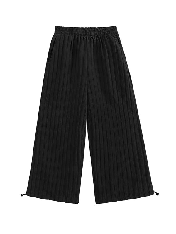 Ninth Pants Drawstring Striped  Wide Leg  Pants Bottoms