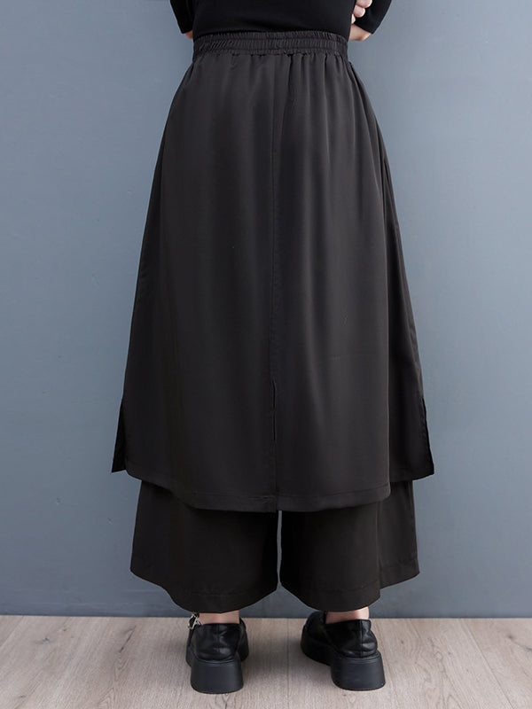 Wide Leg Cropped Solid Color Casual Pants Bottoms Culotte