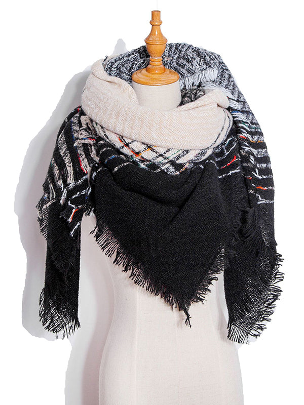 Fringed Keep Warm Plaid Triangle Shawl&Scarf