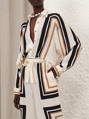 Long Sleeves Loose Plaid Striped Lapel Blouses&Shirts Tops