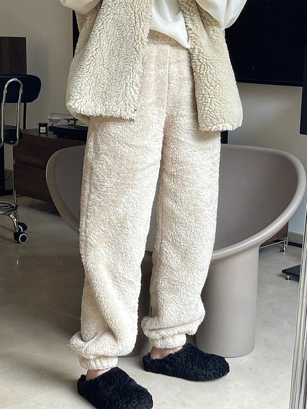 Casual Loose Velvet Thickened Keep Warm Solid Color Pants