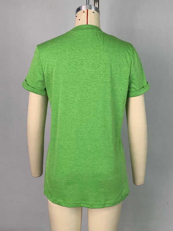 Solid Color Short Sleeves Round-neck T-Shirts Tops